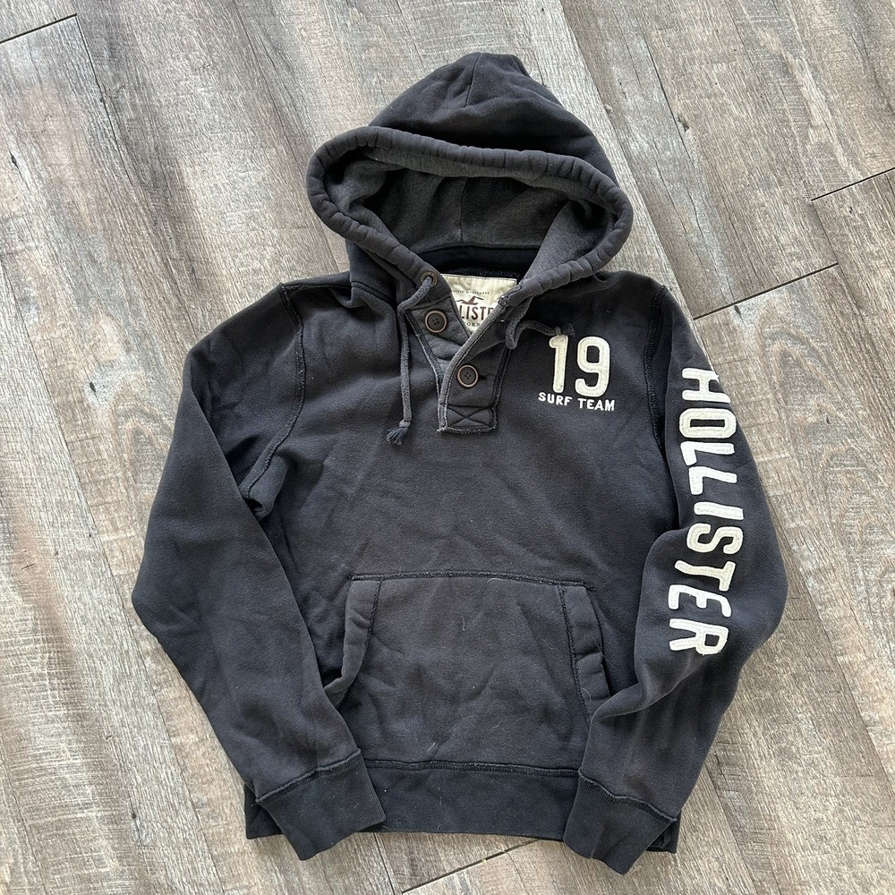 Vintage Hollister Hoodie Men's L Navy appliqué Heavy Weight Y2K Skate Surf Blue